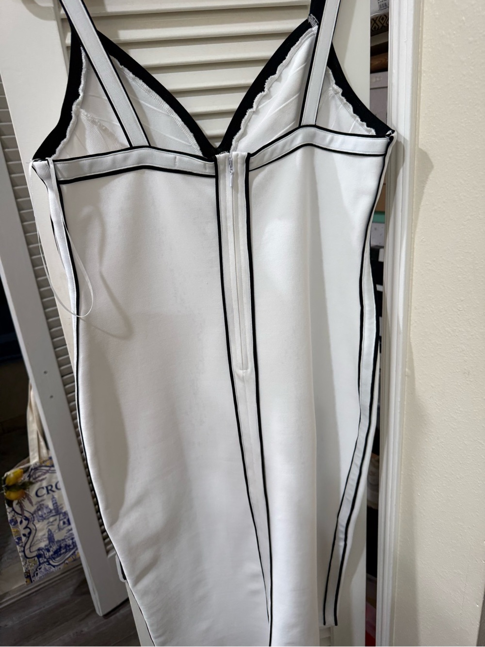 White Bodycon Dress with Black Trim - thick Material - Picture 2 of 7